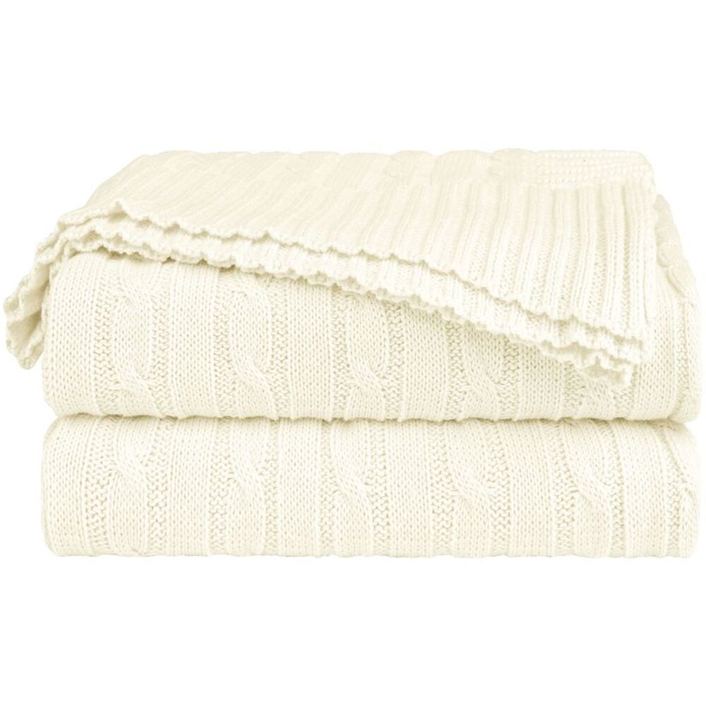 Cotton Cable Knit Throw Blanket Soft Throw Blankets for Sofa Bed Beige